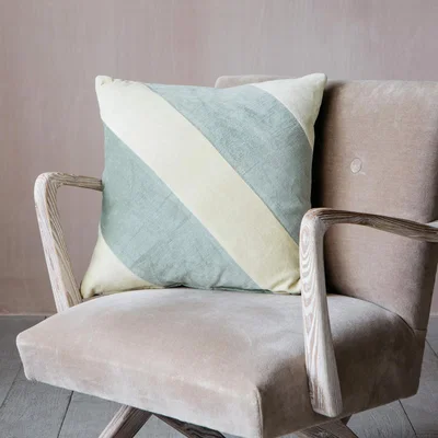 Graham & Green Lemon and Mint Striped Velvet Cushion