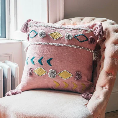 Graham & Green Jaz Two Stripe Square Cushion with Pom Poms