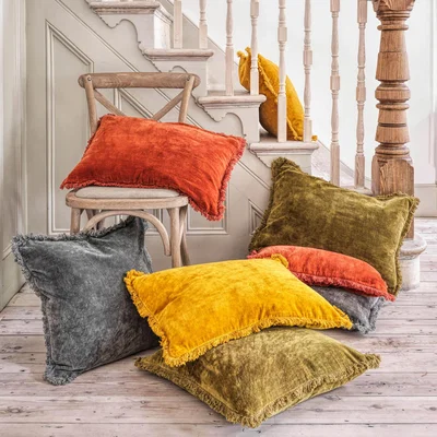 Graham & Green Graham and Green Square Rust Red Stonewashed Velvet Cushion