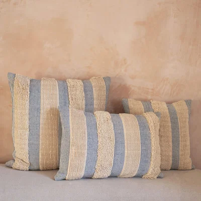 Graham & Green Graham and Green Misty Rectangular Blue and White Striped Cushion