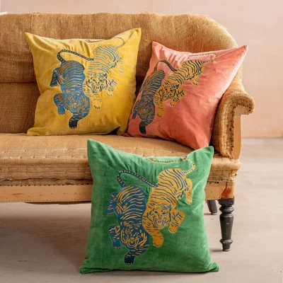 Graham & Green Graham and Green Tiger Mustard Velvet Square Cushion