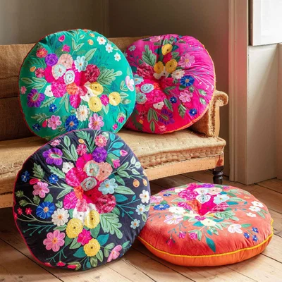 Graham & Green Coral Bouquet Round Seat Pad Large