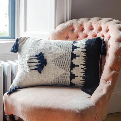 Graham & Green Black and White Rectangle Tassel Cushion