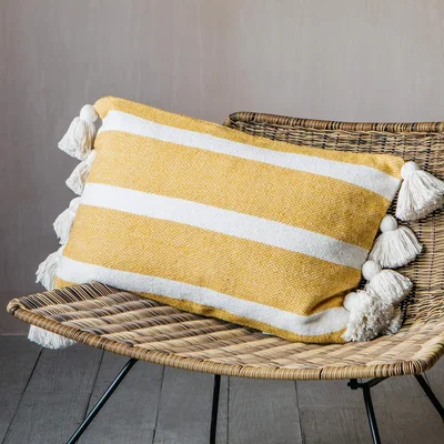 Graham & Green Cream and Mustard Tassel Cushion