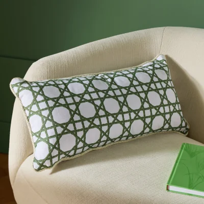 Habitat Habitat Bamboo Print Cushion White & Green - 60x30cm