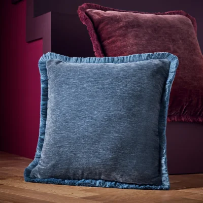 Habitat Habitat Fringed Chenille Cushion Storm Blue - 43x43cm