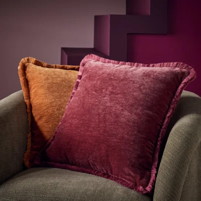 Habitat Habitat Fringed Chenille Cushion Burgundy - 50x50cm