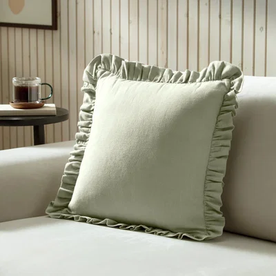 Habitat Habitat Plain Ruffle Cushion - Sage - 43x43cm