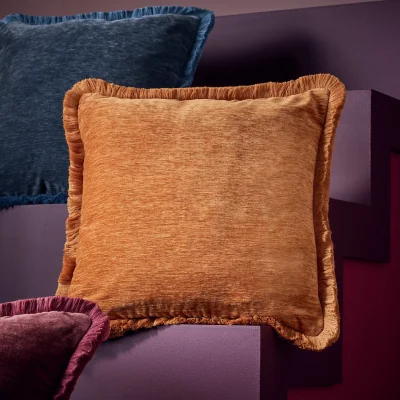 Habitat Habitat Fringed Chenille Cushion Orange - 43x43cm