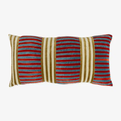 Heal's Christina Lundsteen Vida Velvet Cushion Mazarine & Dark Red 40 x 80cm