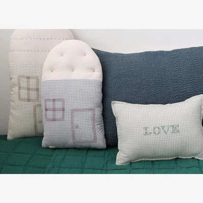 Heal's Camomile London Small House Cushion Light Blue & Coco Check