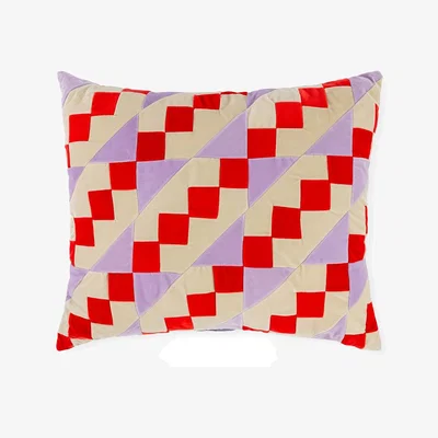 Heal's Christina Lundsteen Addison Velvet Cushion Lavender, Tomato & Dusty White 50 x 60cm