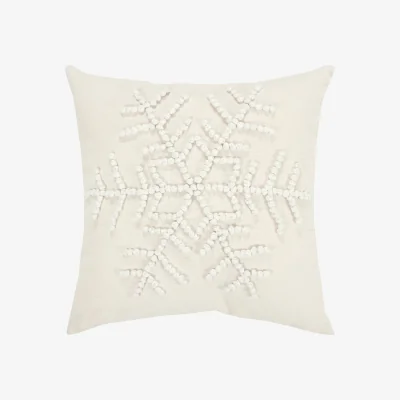 Homebase Embroidered Christmas Snowflake Cushion - Natural