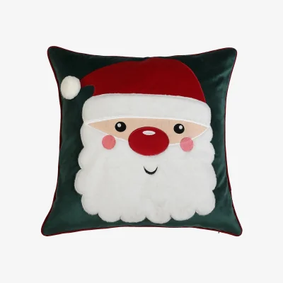Homebase Father Christmas Cushion - Forest Green - 45x45cm