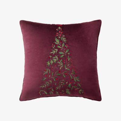 Homebase Velvet Embroidered Cushion - Claret - 45x45cm