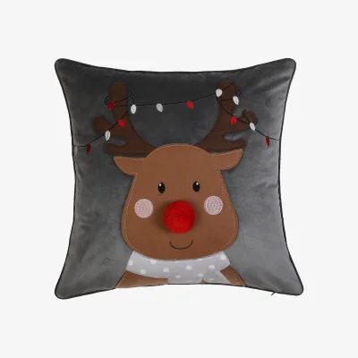 Homebase Reindeer Cushion with Pom Pom Nose - 45x45cm