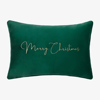 Homebase Emerald Velvet Embroidered Merry Christmas Cushion