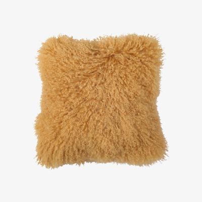 Homebase House Beautiful Real Mongolian Wool Cushion - Mustard - 38x38cm