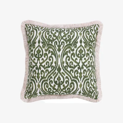 Homebase Printed Fringe Cushion - Green