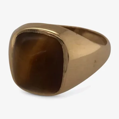 John Lewis VF Jewellery Second Hand 9ct Gold Cushion Cut Tiger's Eye Rubover Ring, Dated London 1971