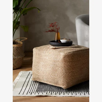 John Lewis John Lewis Square Faux Jute Outdoor Pouffe, Natural