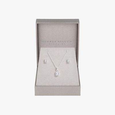John Lewis Simply Silver Cubic Zirconia Cushion Earrings & Necklace Set, Silver
