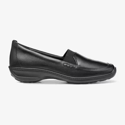John Lewis Hotter Faith II Wide Fit Leather Cushioned Wedge Loafers, Black