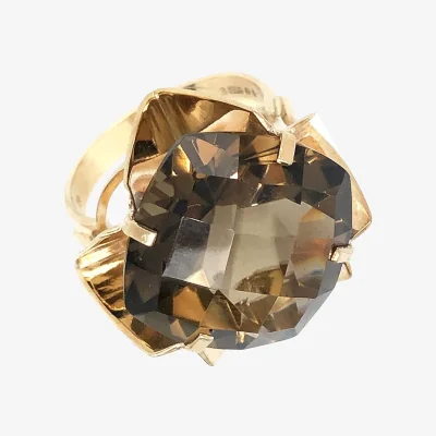 John Lewis VF Jewellery 9ct Yellow Gold Cushion Smoky Quartz Second Hand Ring
