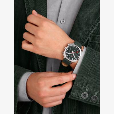 John Lewis Mondaine MSL.41460.LF.SET Men's Grand Cushion Date Chronograph Fabric Strap Watch, Green