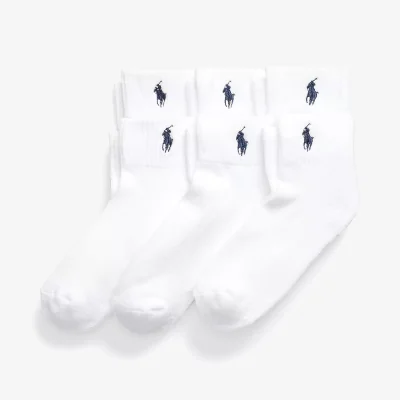 John Lewis Ralph Lauren Cushion Sole Ankle Socks, Pack of 6, White