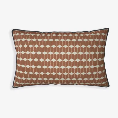 John Lewis John Lewis & Partners Fusion Block Print Reversible Garden Cushion, 35 x 55cm, Black/Brown