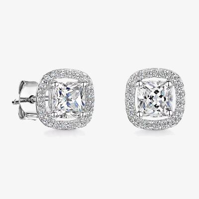 John Lewis Jools by Jenny Brown Cubic Zirconia Cushion Halo Stud Earrings, Silver