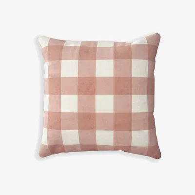 John Lewis John Lewis & Partners Check Garden Cushion, 43 x 43cm, Canteloupe