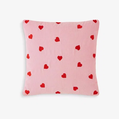 John Lewis Skinnydip Embroidered Hearts Cushion, Pink