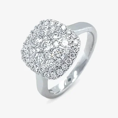 John Lewis E.W Adams 18ct White Gold Diamond Cushion Shape Cluster Ring