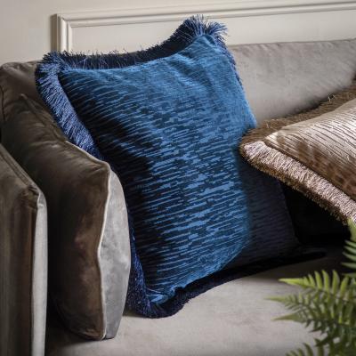 Knees Cut Velvet Fringe Cushion - Blue