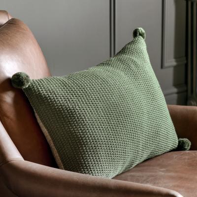 Knees Moss Stitched PomPom Cushion - Olive
