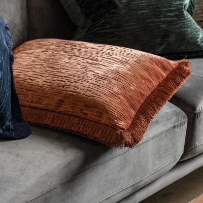 Knees Cut Velvet Fringe Cushion - Terracotta