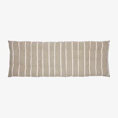 Kave Home Margarida 100% beige cotton bench cushion with mustard stripe pattern, 40 x 120 cm