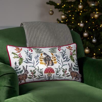 La Redoute Mirrored Hare Watercolour Printed Piped Cushion