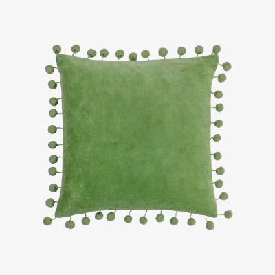 La Redoute Dora Cotton Velvet Pom-Pom Square Filled Cushion 45x45cm
