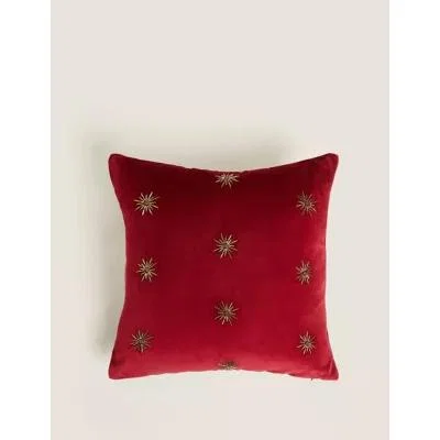 Marks & Spencer M&S Velvet Beaded Star Cushion - Cranberry, Cranberry