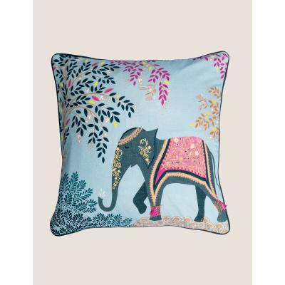 Marks & Spencer Sara Miller Pure Cotton Elephant Oasis Cushion - Sky Blue, Sky Blue,Jade