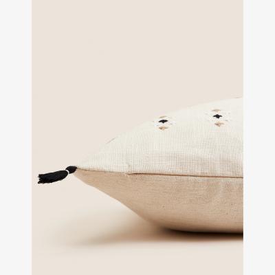 Marks & Spencer M&S Cotton Rich Embroidered Bolster Cushion - Natural Mix, Natural Mix