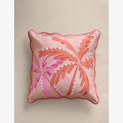 Marks & Spencer M&S Pure Cotton Palm Embroidered Outdoor Cushion Pink Mix