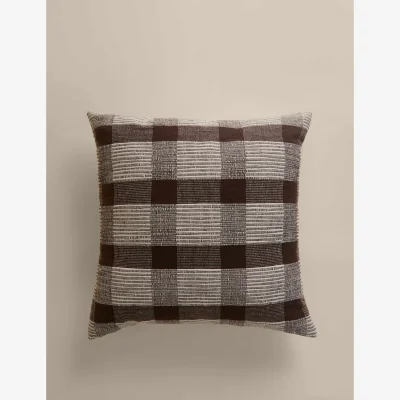 Marks & Spencer M&S Pure Cotton Checked Textured Cushion Chocolate