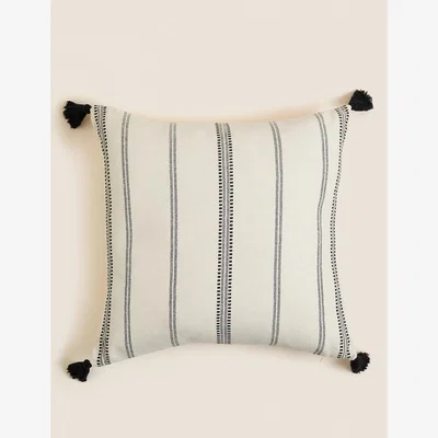 Marks & Spencer M&S Pure Cotton Striped Tasselled Cushion - Natural Mix, Natural Mix