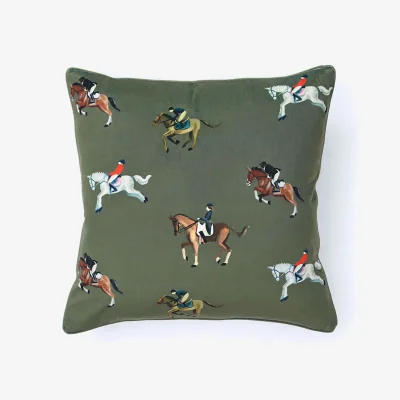 Marks & Spencer MM Linen Velvet Equestrian Piped Cushion Green Mix