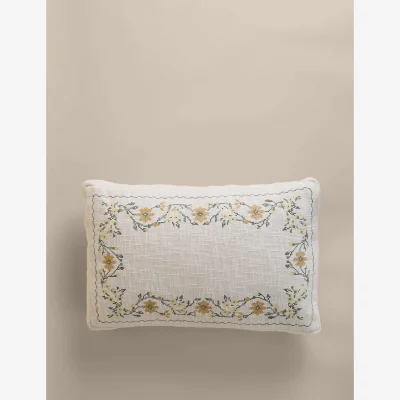 Marks & Spencer M&S Pure Cotton Floral Stitch Box Cushion Natural Mix