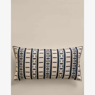 Marks & Spencer M&S Pure Cotton Embroidered Grid Bolster Cushion Blue Mix